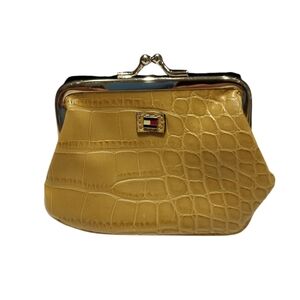 Tommy Hilfiger Croc Embossed Kiss-Lock Coin Purse Wallet Tan Vintage